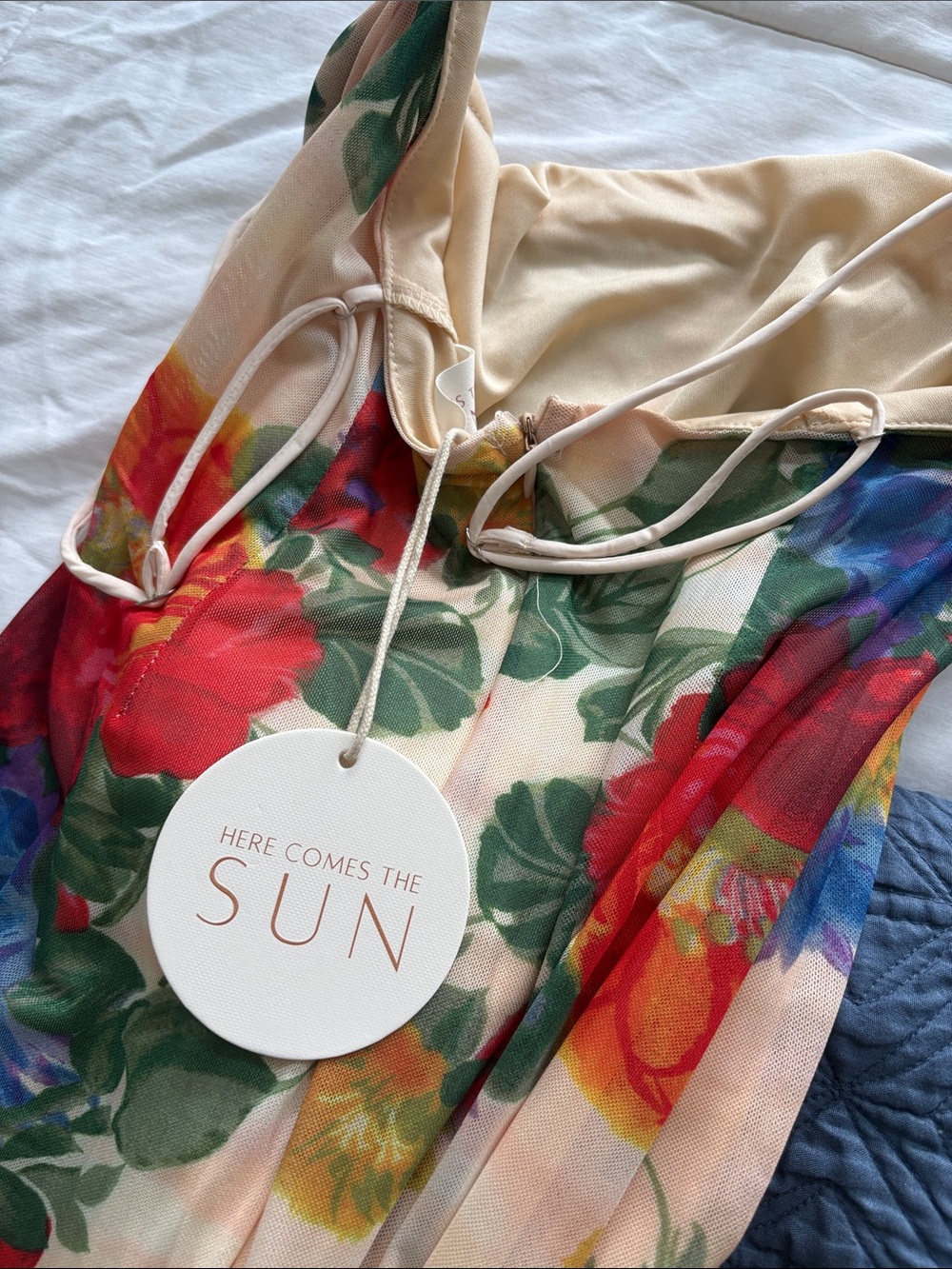 Hello Molly Cream Floral Maxi Slip Dress with Red & Blue Blooms - Picture 3 of 4